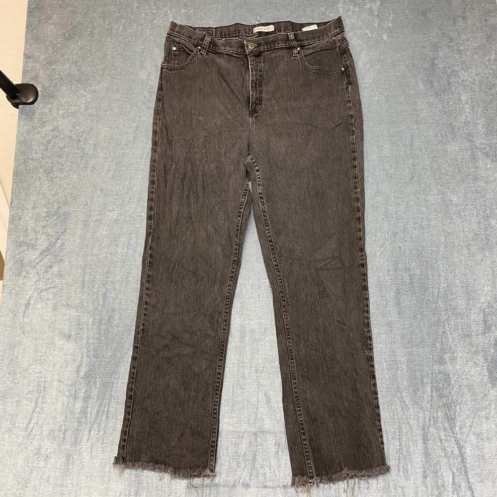Riders Relaxed Fit Jeans Women 18L Black Denim Cotton Stretch Frayed Hem Zip Fly